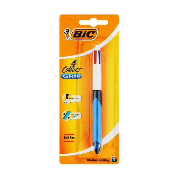 BIC 4 Colour Medium Grip Ballpoint Pen showing the multi-colour click selectors and grip barrel