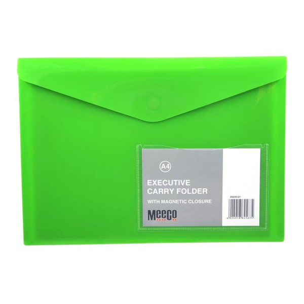 MEECO A4 Executive Carry Folder with Magnetic Closure - Green
