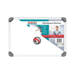 Parrot BD1115 Slimline Magnetic Whiteboard 300x450mm front view with aluminium frame and product label