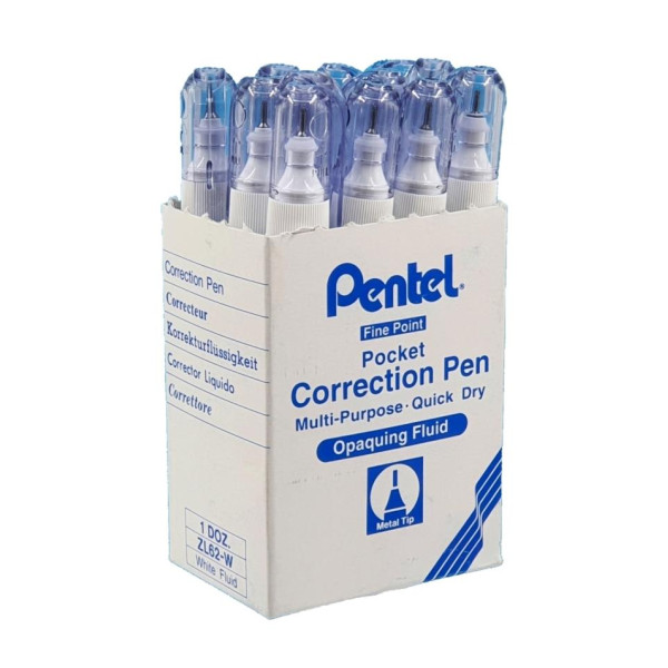 PENTEL ZL62 Fine Point Pocket Correction Pen 7ml - Pack of 12 PENTEL ZL62 Fine Point Pocket Correction Pen 7ml - Pack of 12