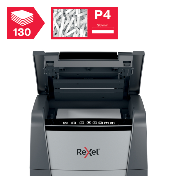 Rexel Optimum AutoFeed 130X Shredder – Front View Front view of Rexel Optimum AutoFeed+ 130X Automatic Cross Cut Shredder