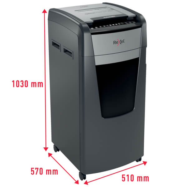 Rexel Optimum AutoFeed+ 600X Shredder – Front View Front view of Rexel Optimum AutoFeed+ 600X Automatic 600 Sheet Cross Cut Shredder