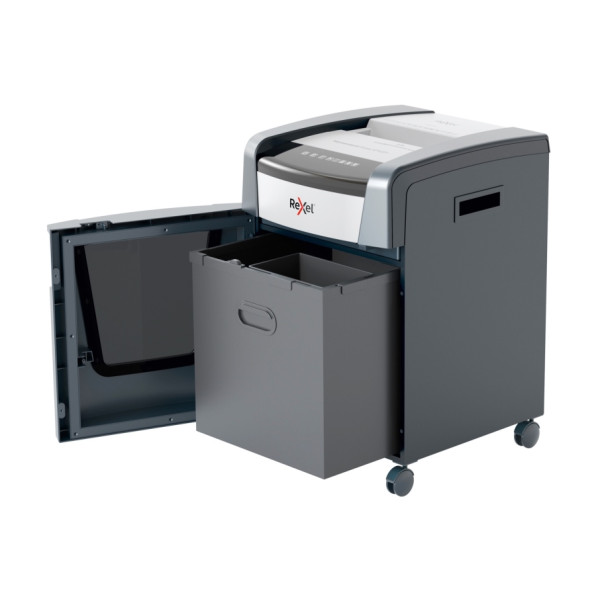 REXEL Momentum XP420+ Shredder – Left Side View Left side view of REXEL Momentum Extra XP420+ Jam Free Cross Cut Shredder