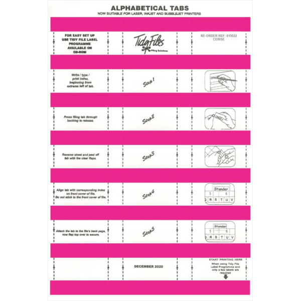 TIDY FILES Alpha Labels Cerise - Pack of 5