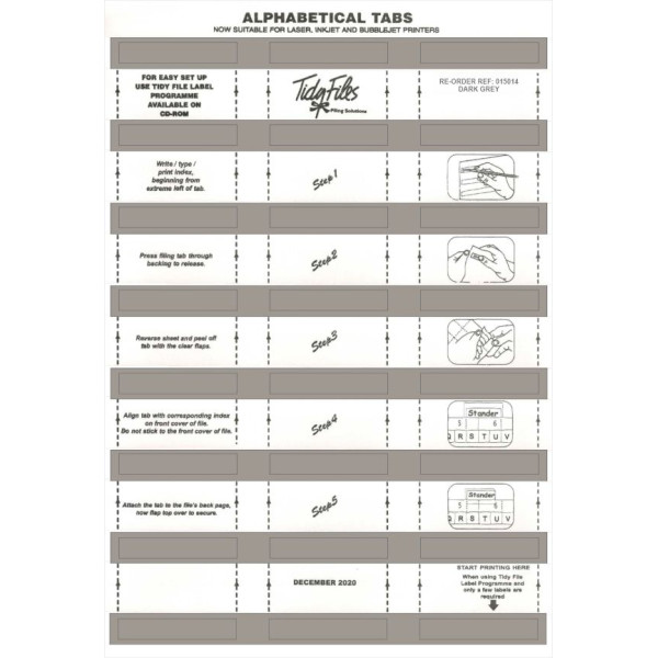 TIDY FILES Alpha Labels Dark Grey - Pack of 5