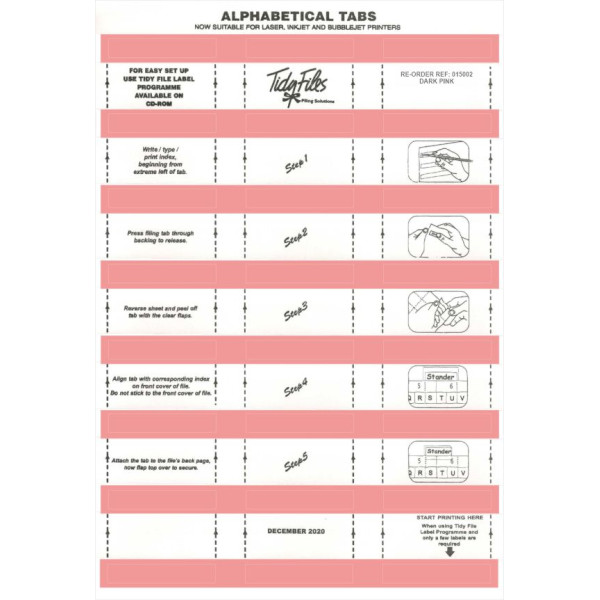 TIDY FILES Alpha Labels Dark Pink - Pack of 5