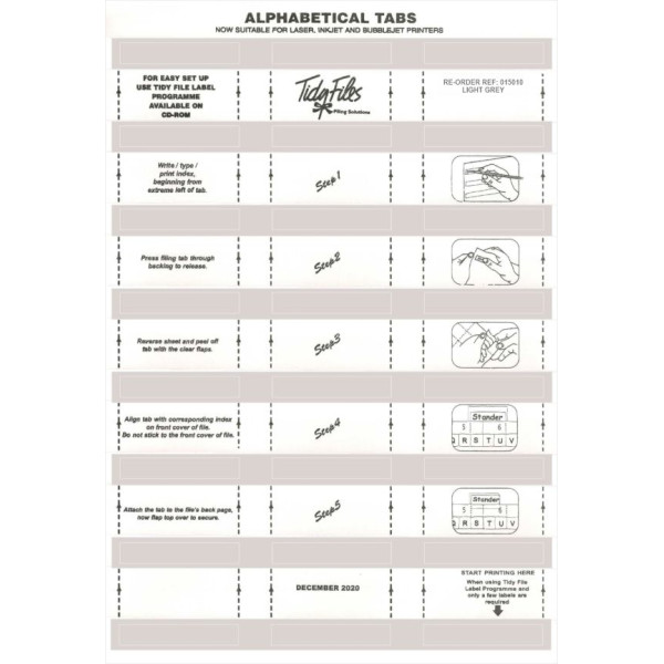 TIDY FILES Alpha Labels Light Grey - Pack of 5