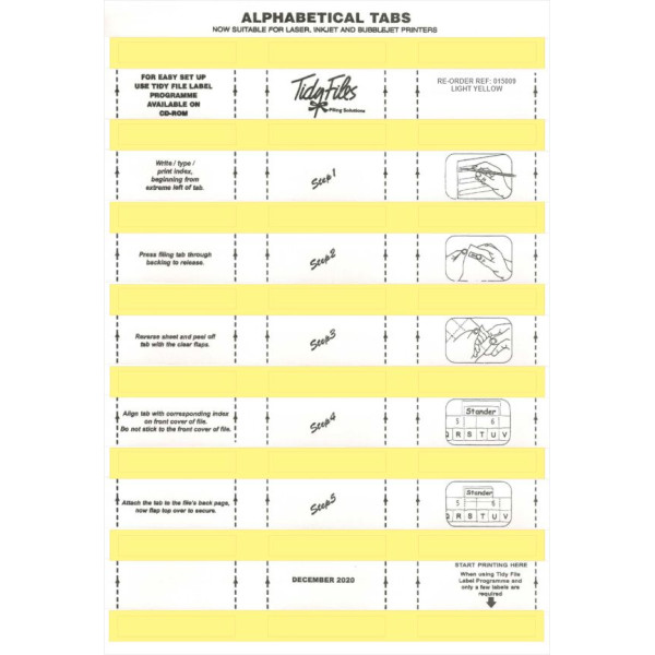 TIDY FILES Alpha Labels Light Yellow - Pack of 5