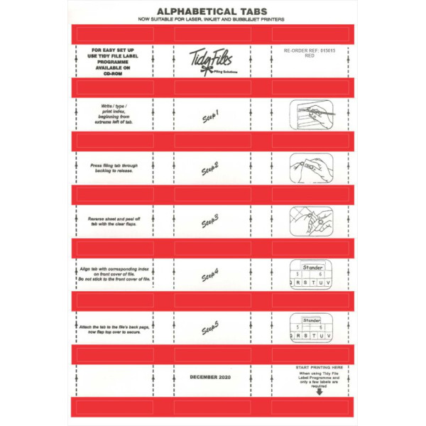 TIDY FILES Alpha Labels Red - Pack of 5