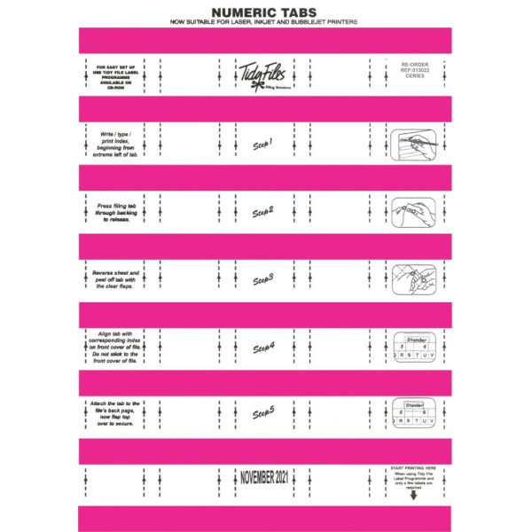 TIDY FILES Numeric Labels Cerise - Pack of 5