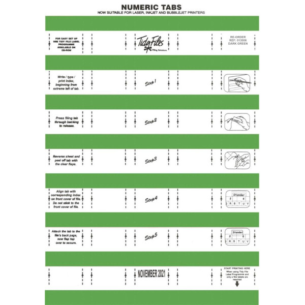 TIDY FILES Numeric Labels Dark Green - Pack of 5