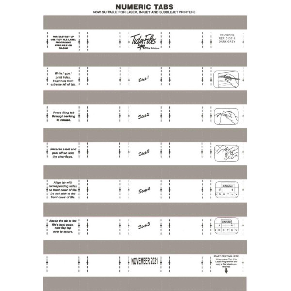 TIDY FILES Numeric Labels Dark Grey - Pack of 5
