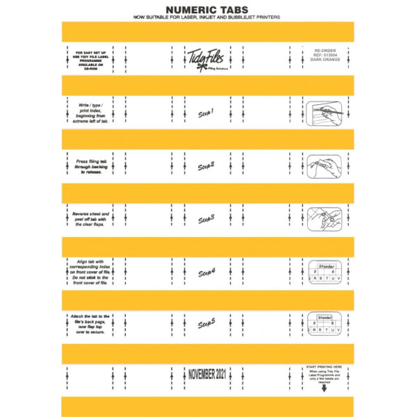 TIDY FILES Numeric Labels Dark Orange - Pack of 5