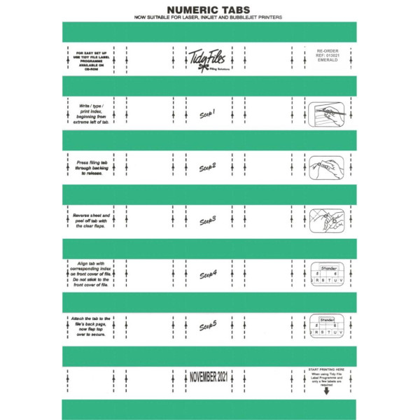 TIDY FILES Numeric Labels Emerald - Pack of 5