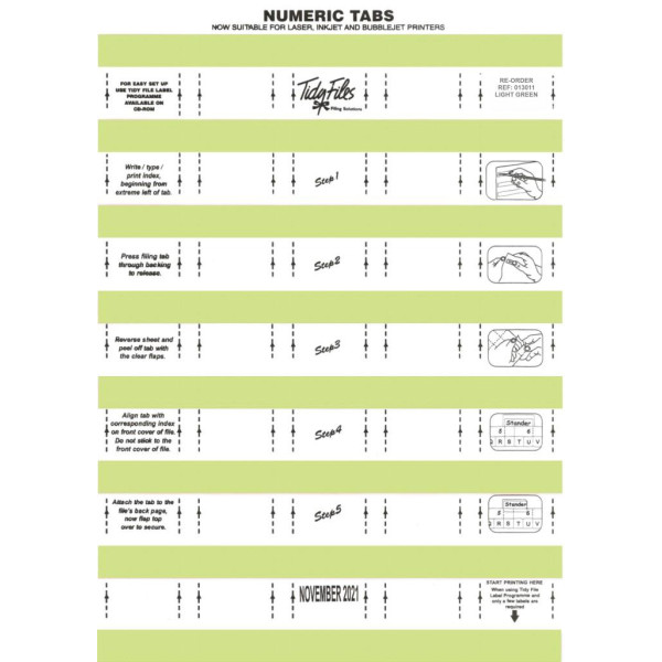 TIDY FILES Numeric Labels Light Green - Pack of 5