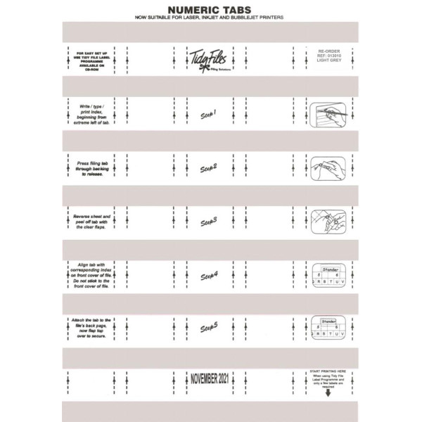TIDY FILES Numeric Labels Light Grey - Pack of 5