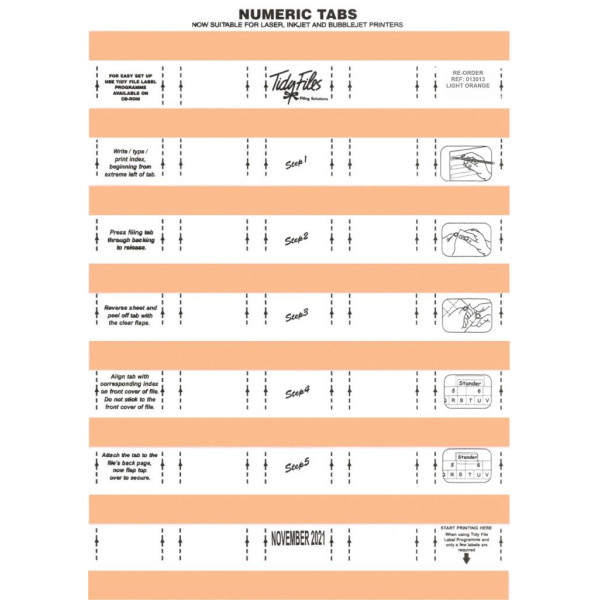 TIDY FILES Numeric Labels Light Orange - Pack of 5