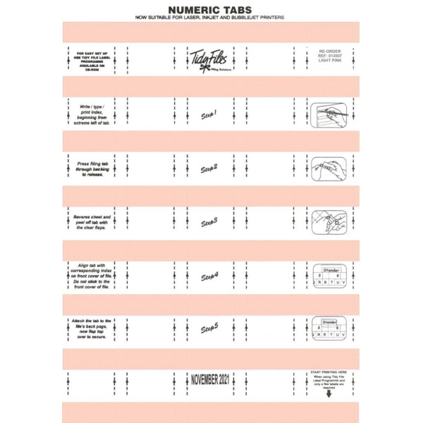 TIDY FILES Numeric Labels Light Pink - Pack of 5