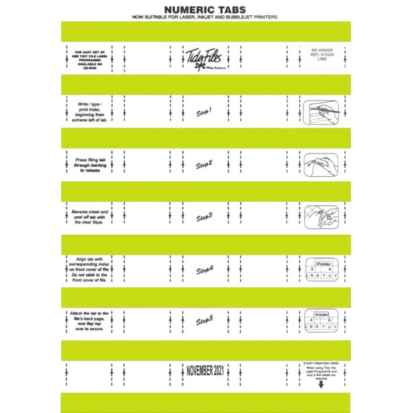 TIDY FILES Numeric Labels Lime - Pack of 5