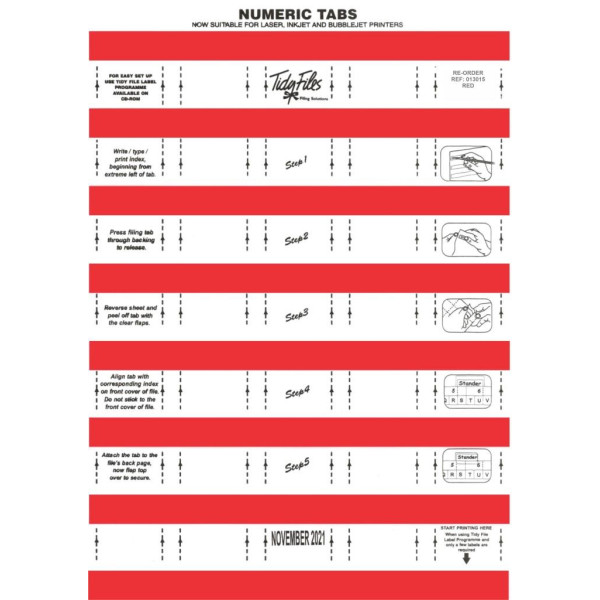 TIDY FILES Numeric Labels Red - Pack of 5