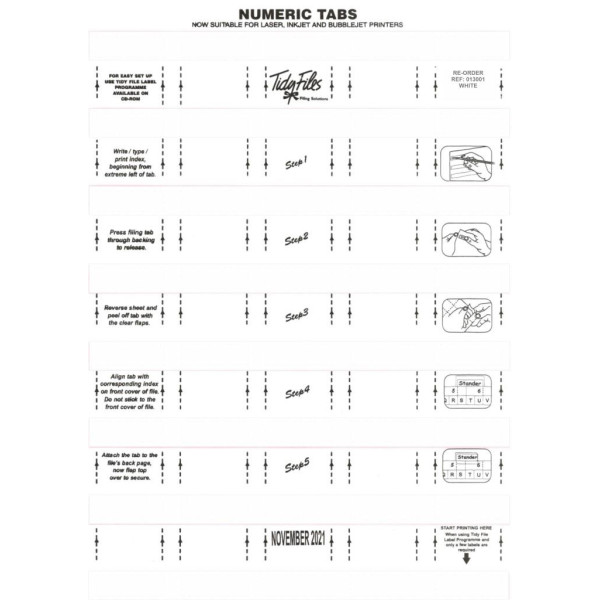 TIDY FILES Numeric Labels White - Pack of 5