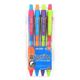 iWrite Gel Retractable Pens Blue - Wallet of 4