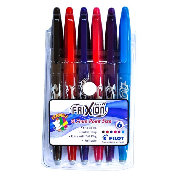 PILOT FriXion 0.7mm Erasable Rollerball Pen - Wallet of 6