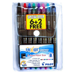 PILOT FriXion Clicker Erasable Roller Ball Pen 0.5mm - Wallet of 6 + 2 PILOT FriXion Clicker Erasable Roller Ball Pen 0.5mm - Wallet of 6 + 2