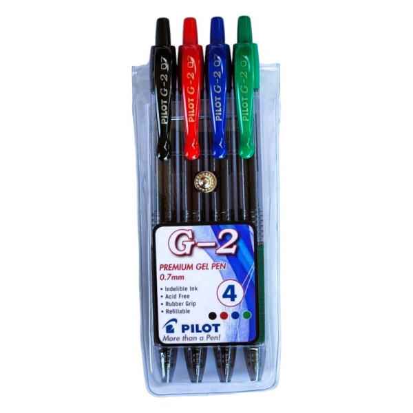 PILOT G2 Retractable Gel Ink Pen Fine 0.7mm - Wallet of 4 PILOT G2 Retractable Gel Ink Pen Fine 0.7mm - Wallet of 4