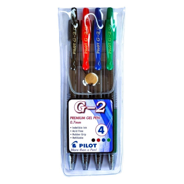 PILOT G2 Retractable Gel Ink Pen Fine 0.7mm - Wallet of 4 PILOT G2 Retractable Gel Ink Pen Fine 0.7mm - Wallet of 4