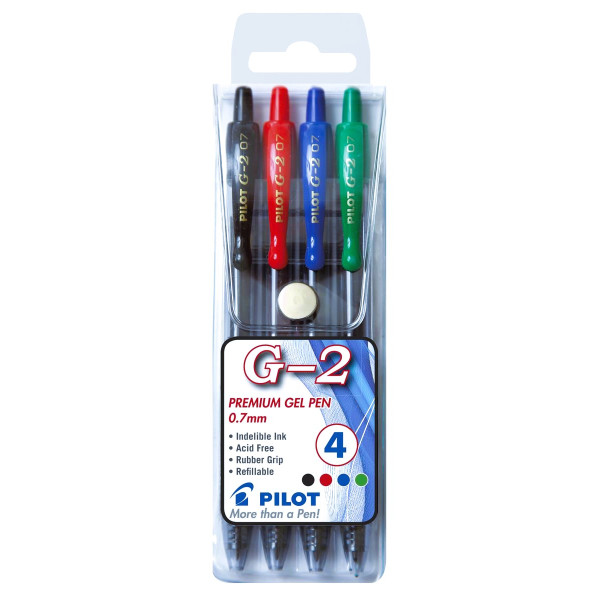 PILOT G2 Retractable Gel Ink Pen Fine 0.7mm - Wallet of 4 PILOT G2 Retractable Gel Ink Pen Fine 0.7mm - Wallet of 4