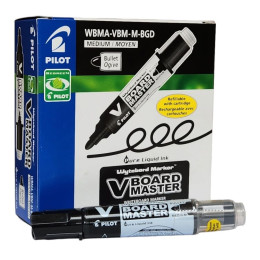 Pilot V Board Master Bullet Point Black Markers Refillable Box of 12