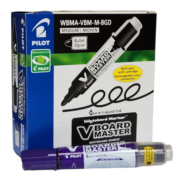 Pilot V Board Master Bullet Point Whiteboard Markers Purple – Box of 12 Pilot V Board Master Bullet Point Purple Markers Refillable Box of 12