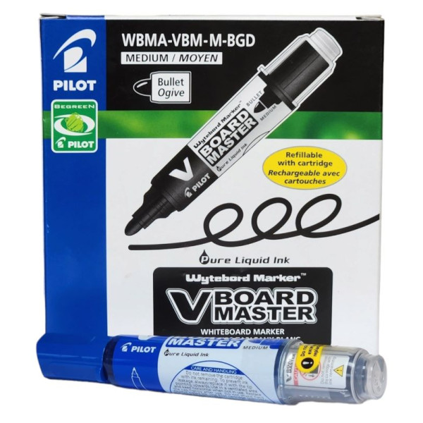 Pilot V Board Master Bullet Point Whiteboard Markers Blue – Box of 12 Pilot V Board Master Bullet Point Blue Markers Refillable Box of 12
