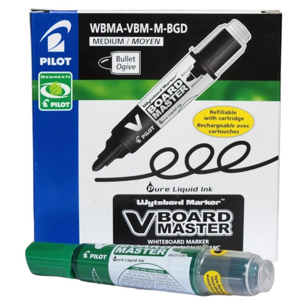 Pilot V Board Master Bullet Point Green Markers Refillable Box of 12