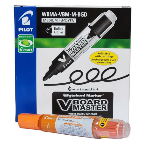Refillable Pilot V Board Master Bullet Tip Markers Orange 12 Pack Pilot V Board Master Orange Bullet Whiteboard Markers Bulk Pack