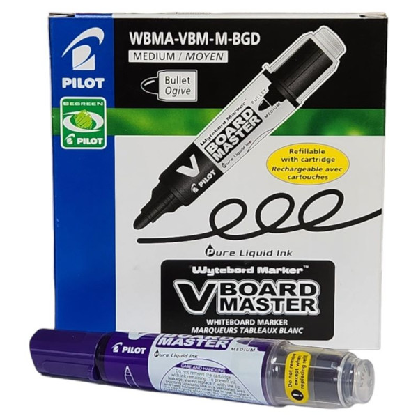 Pilot V Board Master Bullet Point Whiteboard Markers Purple – Box of 12 Pilot V Board Master Bullet Point Purple Markers Refillable Box of 12