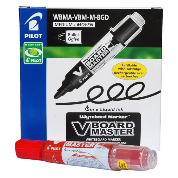 Pilot V Board Master Bullet Point Red Markers Refillable Box of 12