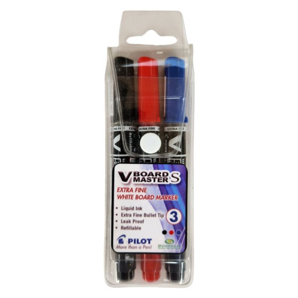 PILOT V Board Master Slim Extra Fine Whiteboard Markers - Wallet 3 PILOT V Board Master Slim Extra Fine Whiteboard Markers - Wallet 3