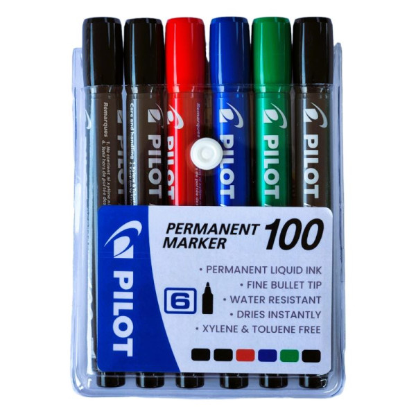 Pilot Permanent Marker 100 Bullet Tip - Wallet 5 + 1 Pilot Permanent Marker 100 Bullet Tip - Wallet 5 + 1