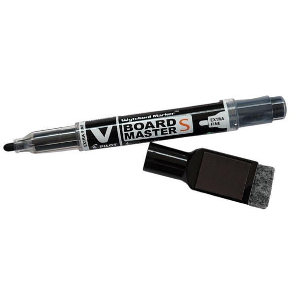 PILOT V Board Master Slim Extra Fine Whiteboard Marker with Eraser and Magnet - BLACK PILOT V Board Master Slim Extra Fine Whiteboard Marker with Eraser and Magnet - BLACK