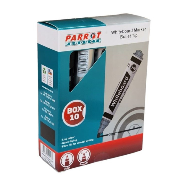 PARROT Whiteboard Markers Bullet Tip Black - 10 Pack