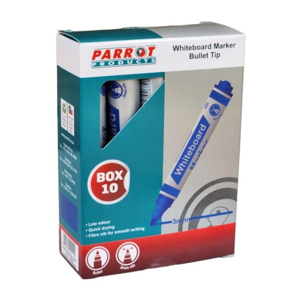 PARROT Whiteboard Markers Bullet Tip Dark Blue- 10 Pack PARROT Whiteboard Markers Bullet Tip Dark Blue- 10 Pack