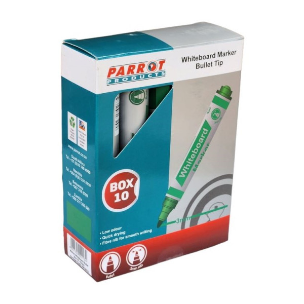 PARROT Whiteboard Markers Bullet Tip Green- 10 Pack