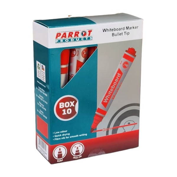 PARROT Whiteboard Markers Bullet Tip Red- 10 Pack