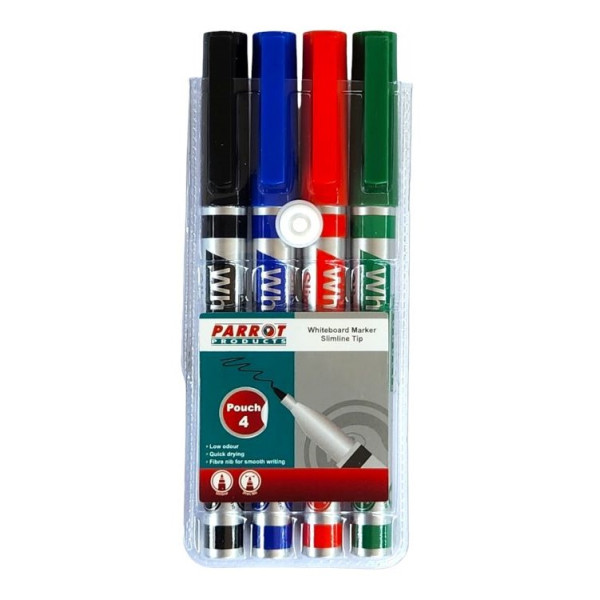 PARROT Whiteboard Markers Slimline - Wallet of 4 Assorted Colours PARROT Whiteboard Markers Slimline - Wallet of 4 Assorted Colours