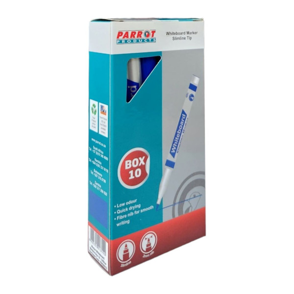 PARROT Whiteboard Markers Slimline Blue - 10 Pack PARROT Whiteboard Markers Slimline Blue - 10 Pack
