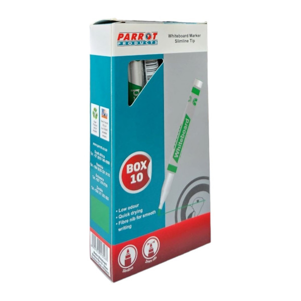 PARROT Whiteboard Markers Slimline Green - 10 Pack PARROT Whiteboard Markers Slimline Green - 10 Pack