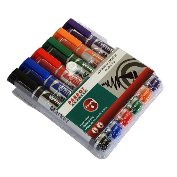 PARROT Whiteboard Markers Bullet Tip - Wallet of 6 Assorted Colours PARROT Whiteboard Markers Bullet Tip - Wallet of 6 Assorted Colours