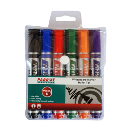 PARROT Whiteboard Markers Bullet Tip - Wallet of 6 Assorted Colours